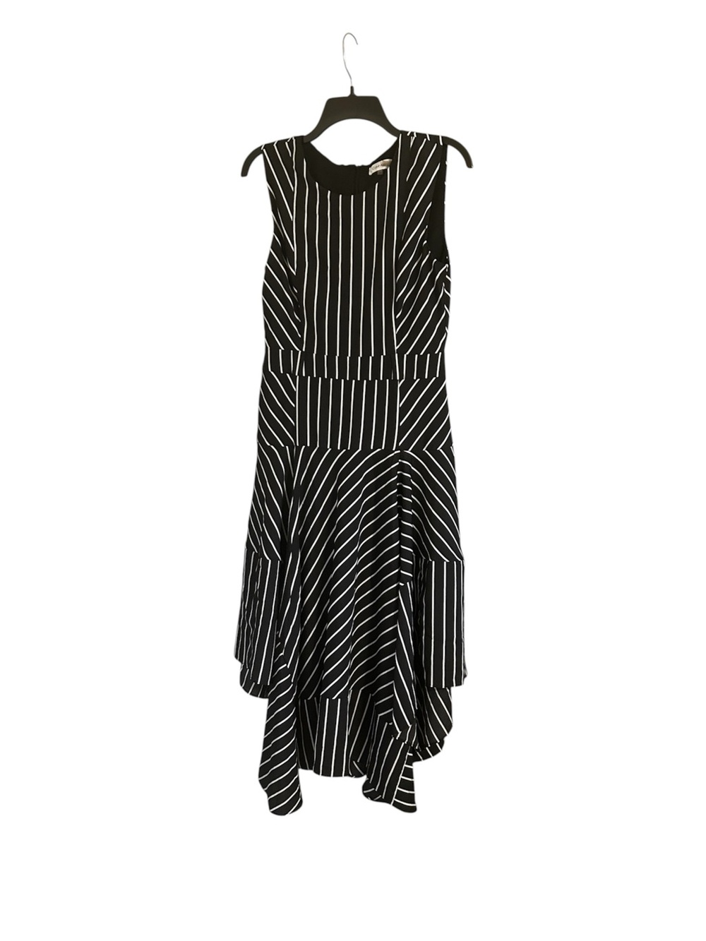 Calvin Klein Striped Asymmetrical Size 8 Black and White Sleeveless Maxi Dress